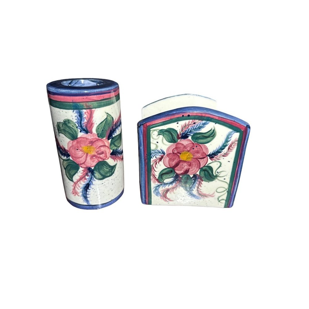 Fitzpatrick Signed  Vintage 1990s Pottery Set Napkin Holder Candle Holder And Se - Picture 8 of 8